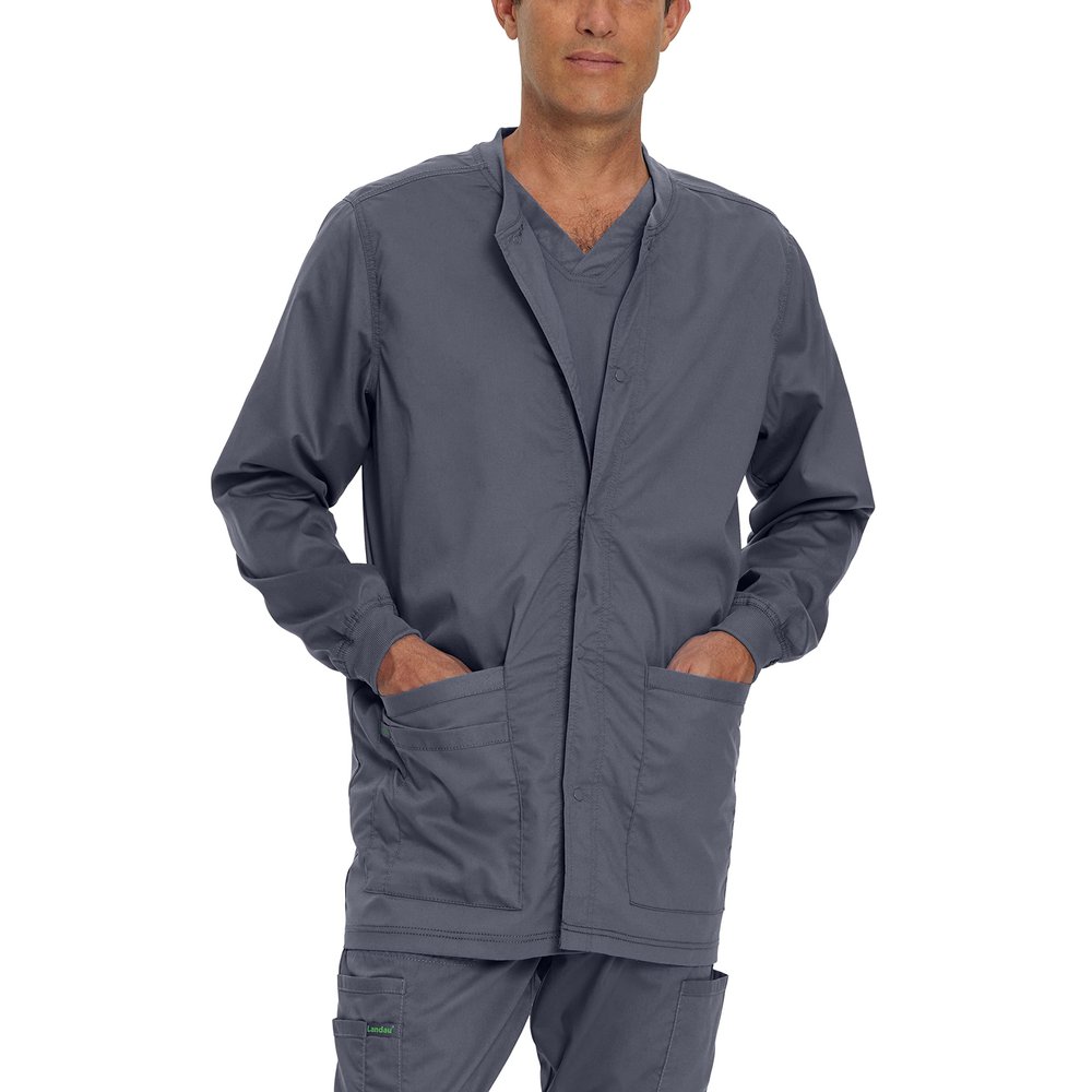 Landau Proflex Tailored Fit Stretch 3-Pocket Warm-Up Scrub Jacket for Men 3170 Steel LGE