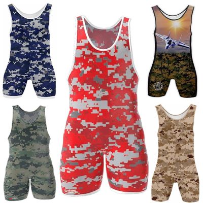 4 Time All American Sublimated Wrestling Singlet  Stitched & Durable Mens Singlet  Singlet for Wrestling, MMA & Powerlifting Wrestling Singlet Youth Boys (Camo Red, M 121-155 lbs.)