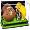 Better Display Cases Acrylic Mini - Miniature (not Full Size) Football and Helmet Display Case with Mirror Case, Purple Risers and Turf Base (A019-PR) view 1