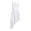 easyforever Girls Spaghetti Straps Mesh Splice Cutout Back Irregular Hem Ballet Dance Gymnastics Leotard Dress White 5-6 view 1