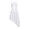 easyforever Girls Spaghetti Straps Mesh Splice Cutout Back Irregular Hem Ballet Dance Gymnastics Leotard Dress White 5-6 view 2