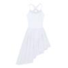 easyforever Girls Spaghetti Straps Mesh Splice Cutout Back Irregular Hem Ballet Dance Gymnastics Leotard Dress White 5-6 view 3