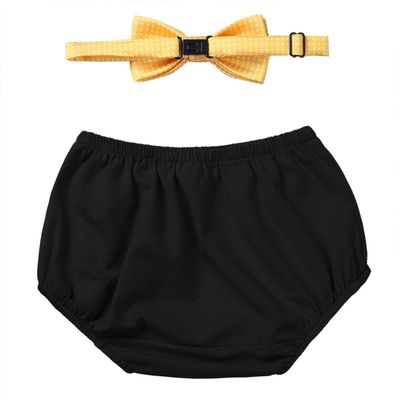 easyforever Unisex Baby Boys Girls Gentleman Birthday Party Outfit Bloomer with Bowtie Set Photo Daily Wear Black&Yellow One_Size