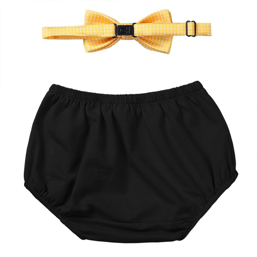 easyforever Unisex Baby Boys Girls Gentleman Birthday Party Outfit Bloomer with Bowtie Set Photo Daily Wear Black&Yellow One_Size
