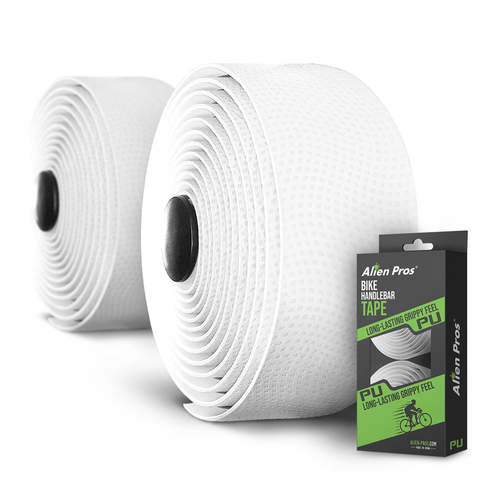 ALIEN PROS Bike Handlebar Tape PU (Set of 2) White - Enhance Your Bike Grip with These Bicycle Handle bar Tape - Wrap Your Bike for an Awesome Comfortable Ride (Set of 2, White)
