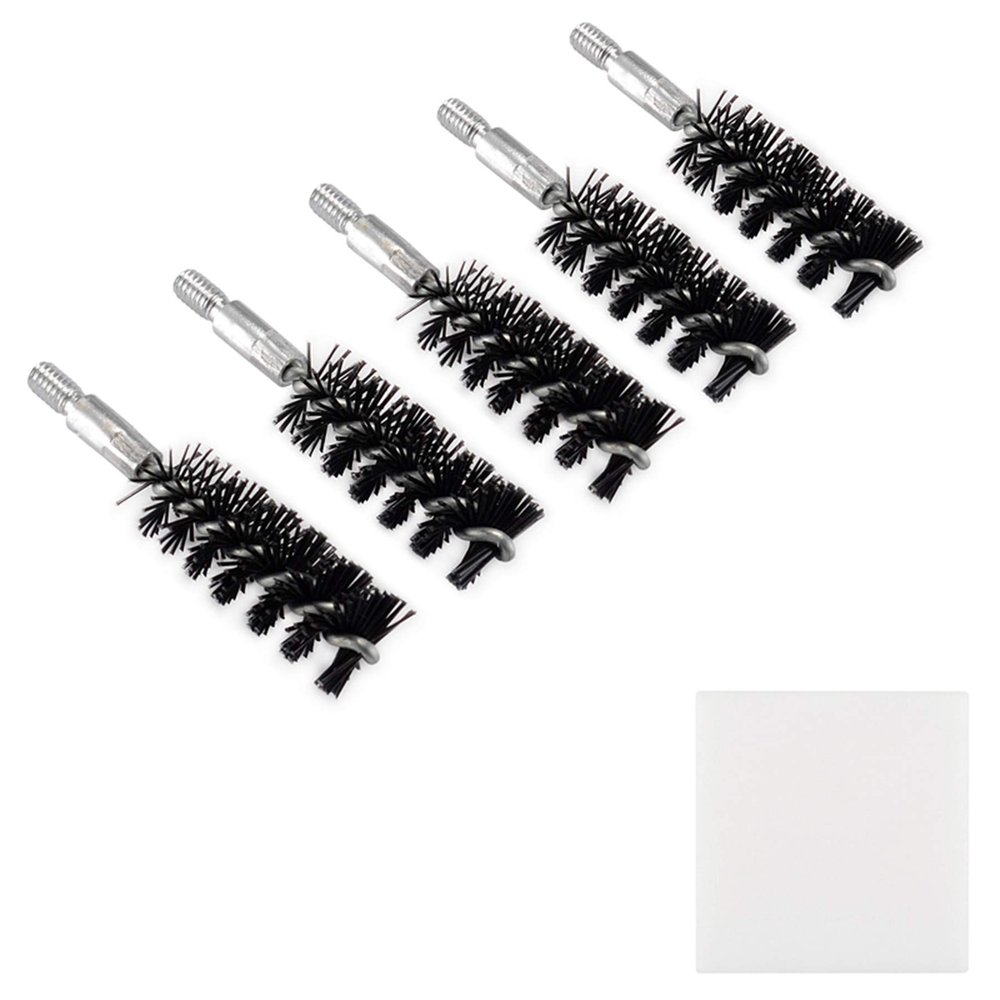 BOOSTEADY 5 Pcs Nylon Bristle Bore Gun Cleaning Brush for Pistol, 50 Professional Square Patches, .260/6.5MM, .17, .22, .357/9MM, .40, .45, .30 Caliber