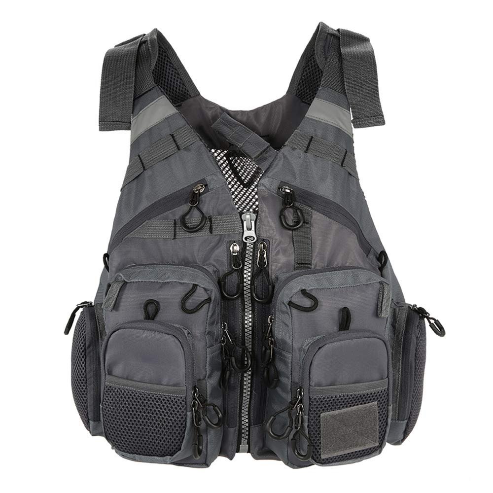 Fly Fishing Vest, Fishing Safety Life Jacket for Swimming Sailing Boating Kayak Floating Multifunction Breathable Backpack for Men and Women Vest/Kayak (Deep Gray, with Foam)