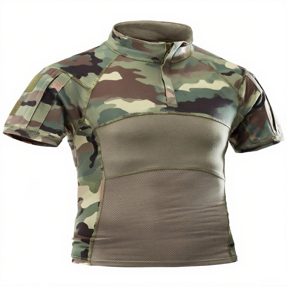 AKARMY Men's Military Short Sleeve T-Shirt, Tactical Cargo Pullover Polo Shirts, Outdoor Camo Shirt with 1/4 Zipper 0312 CP
