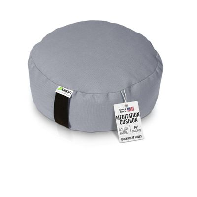 Bean Products Zafu Meditation Pillows for Sitting on Floor, Yoga Cushion, Cotton/Buckwheat Fill Yoga Pillow, Zafu Meditation Cushion, Zen Kneeling Prayer Pad- Made in USA - 14" Round - Stone Gray