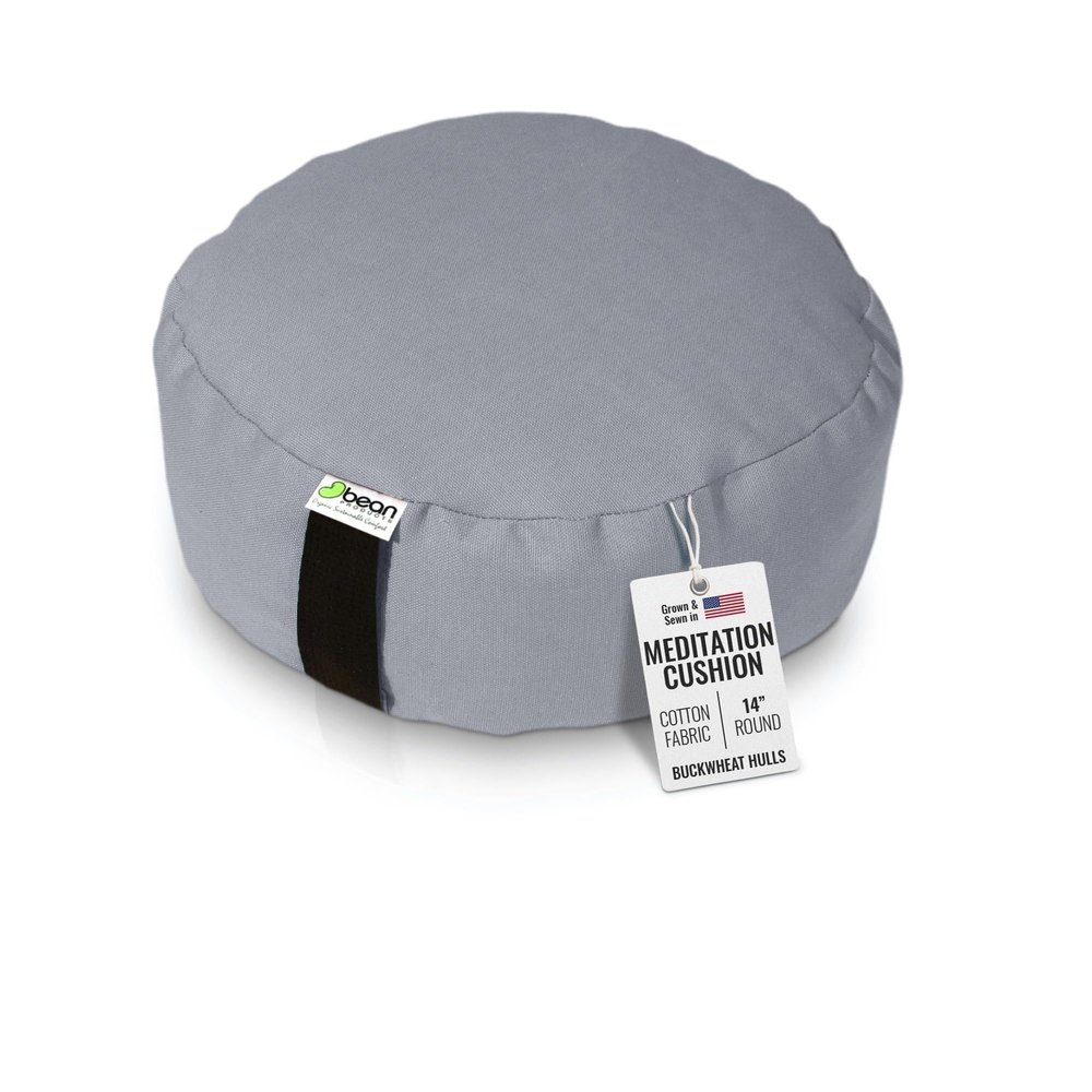 Bean Products Zafu Meditation Pillows for Sitting on Floor, Yoga Cushion, Cotton/Buckwheat Fill Yoga Pillow, Zafu Meditation Cushion, Zen Kneeling Prayer Pad- Made in USA - 14" Round - Stone Gray
