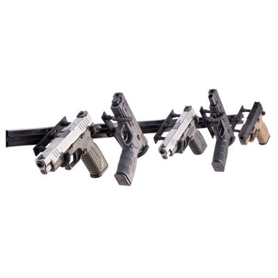 Hold Up Displays Wall Mount Gun Rack for 5 Handguns Pistols and Revolvers of All Calibres - Adjustable Modular Modern Gun Rack - Black - HDTK509-B
