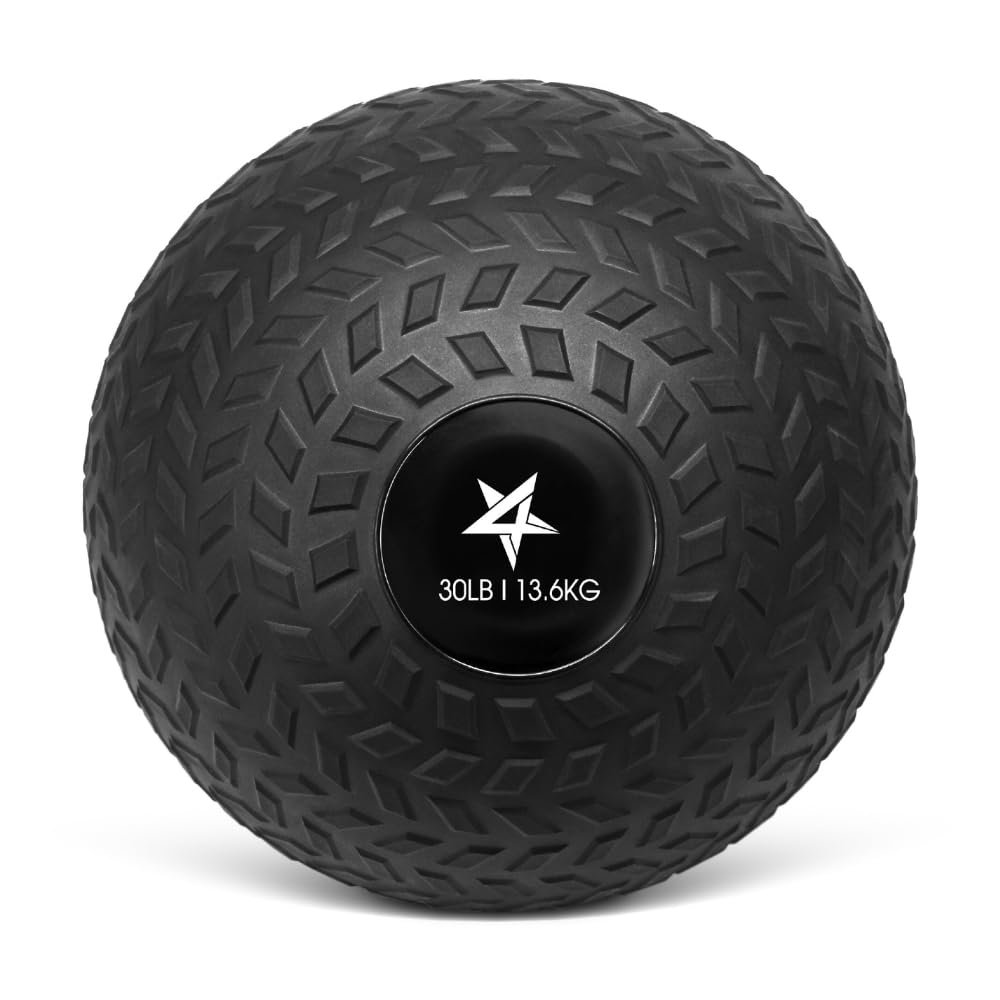 Yes4All Slam Balls, 10-40lb Weighted Ball Weight, Durable PVC Sand Filled Workout Dynamic Slam Ball for Strength Training, Tread, Black, 30lbs