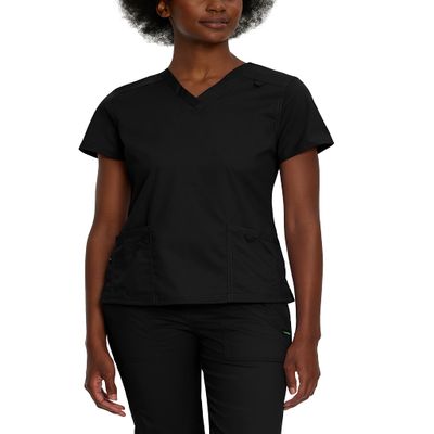 Landau Proflex Tailored Fit Comfort Stretch 3-Pocket Scrub Top for Women 4160 Black LGE