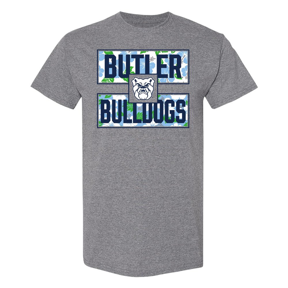 AS1175 - Butler Bulldogs Hibiscus Pattern Blocks T Shirt - 2X-Large - Graphite Heather