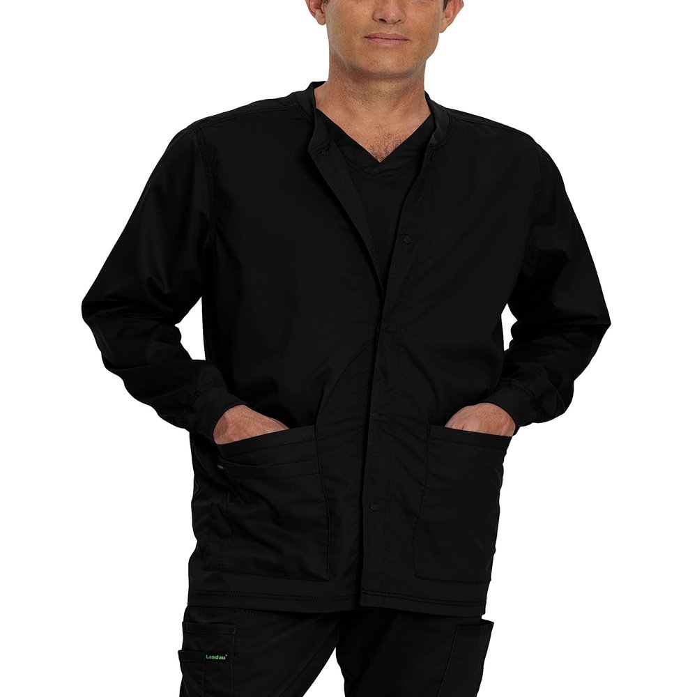 Landau Proflex Tailored Fit Stretch 3-Pocket Warm-Up Scrub Jacket for Men 3170 Black