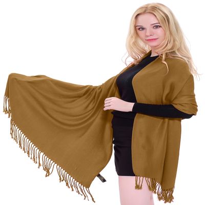 CJ Apparel Dark Beige Solid Color Tassels Design Nepalese Shawl Scarf Wrap Stole Throw Head Wrap Pashmina Gift Hand Made in Nepal New