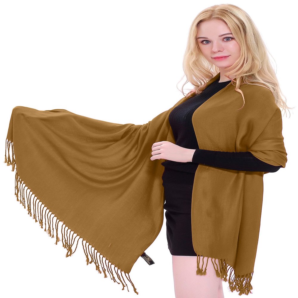 CJ Apparel Dark Beige Solid Color Tassels Design Nepalese Shawl Scarf Wrap Stole Throw Head Wrap Pashmina Gift Hand Made in Nepal New