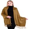 CJ Apparel Dark Beige Solid Color Tassels Design Nepalese Shawl Scarf Wrap Stole Throw Head Wrap Pashmina Gift Hand Made in Nepal New view 2