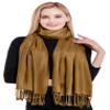 CJ Apparel Dark Beige Solid Color Tassels Design Nepalese Shawl Scarf Wrap Stole Throw Head Wrap Pashmina Gift Hand Made in Nepal New view 4