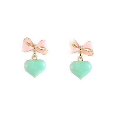 HAPPYAN Fashion Clip On Earrings for Women Charm Enamel Heart Bowknot No Pierced Earrings (Bow-knot heart)