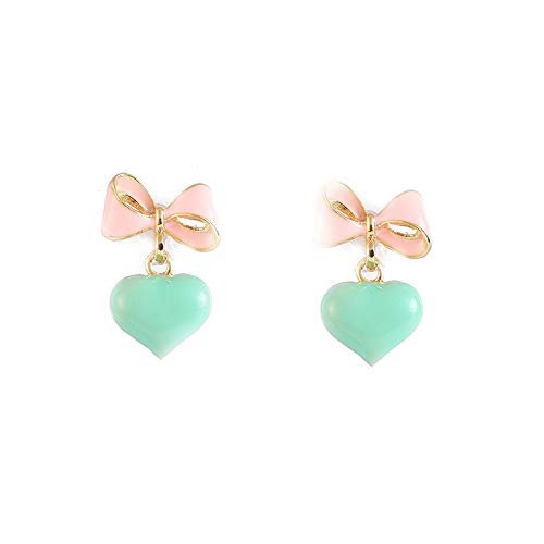 HAPPYAN Fashion Clip On Earrings for Women Charm Enamel Heart Bowknot No Pierced Earrings (Bow-knot heart)