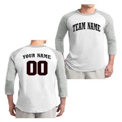 Custom 3-Quarter Sleeve Baseball T-Shirt (Grey, Adult X-Small)