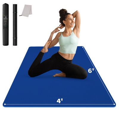 CAMBIVO Large Yoga Mat (6'x 4'), Extra Wide Workout Mat for Men and Women, 1/3 &1/4 Thick Exercise Fitness TPE Mat for Home Gym, Yoga, Pilates, Workout (Blue), 6mm