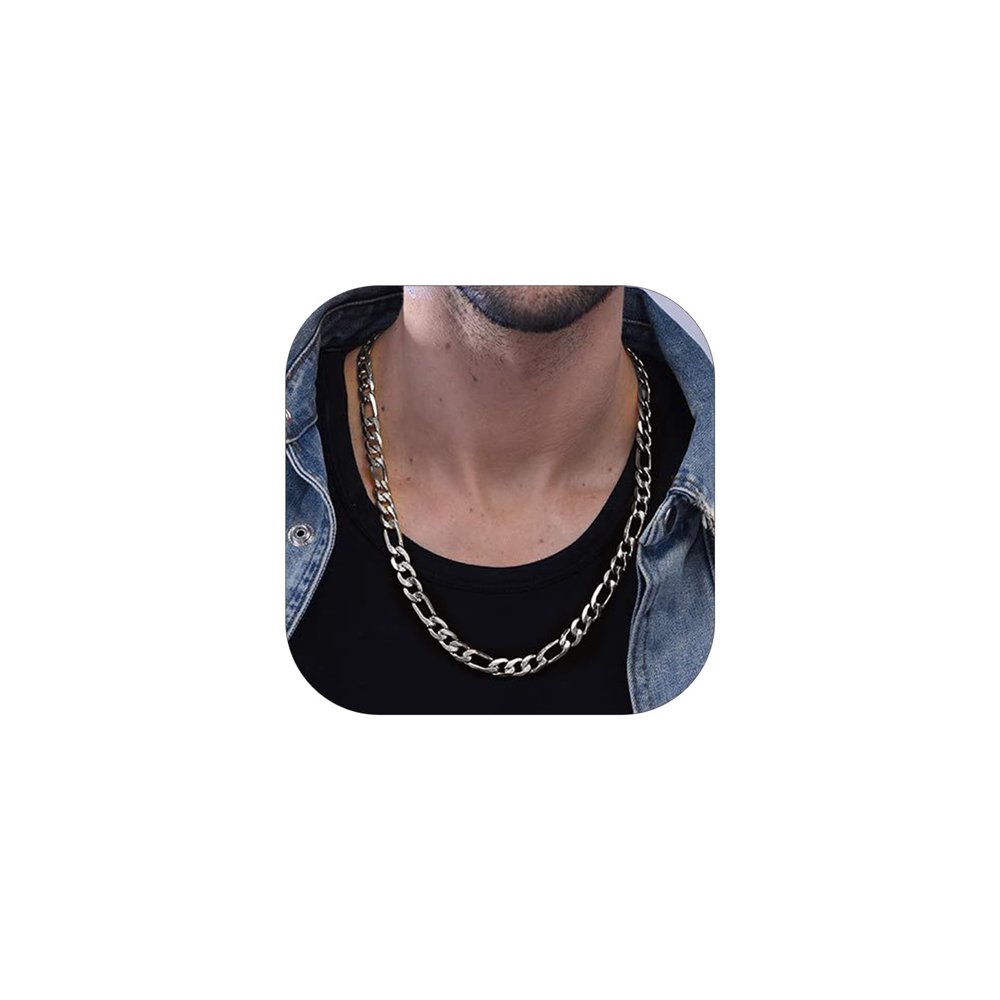 9mm Mens Chain 18 Inch Figaro Link Stainless Steel Necklace Men's Silver