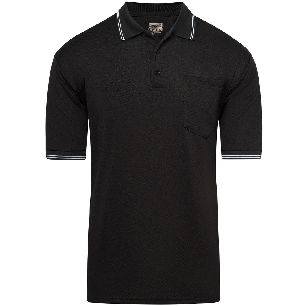 Murray Sporting Goods Short Sleeve Polo Baseball and Softball Umpire Shirt - Sized for Chest Protector (Black, Small)