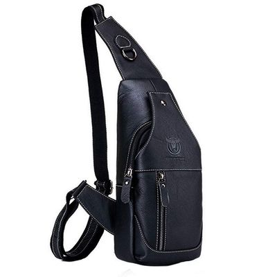 Hebetag Leather Sling Bag Backpack for Men Women Travel Outdoor Camping Crossbody Shoulder Chest Day Pack Hiking Walking Backpacks Black