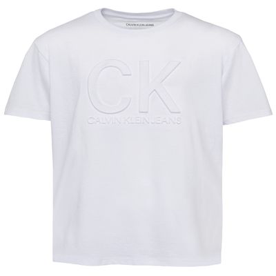 Calvin Klein Boys' Short Sleeve Graphic Crew Neck T-Shirt, Comfortable, Relaxed Fit, Deboss White, 14-16