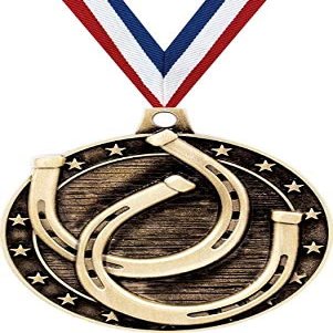 Horseshoe Medals, 2" Gold Horseshoe Toss Medal Award with Free Custom Engraving 50 Pack