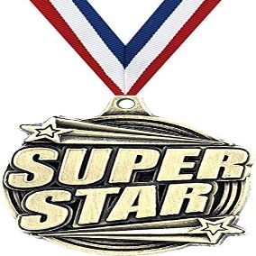 Super Star Medals, 2" Gold Super Star Medal Award with Free Custom Engraving 100 Pack