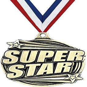 Super Star Medals, 2" Gold Super Star Medal Award with Free Custom Engraving 100 Pack
