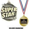Super Star Medals, 2" Gold Super Star Medal Award with Free Custom Engraving 100 Pack view 2