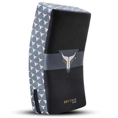 Mytra Fusion Kick Shield Curved MMA Strike Shield Muay Thai Training Strike pad Kicking Striking Shield Focus for Kickboxing Taekwondo & Martial Arts x 1 Single Unit (Black/Grey)