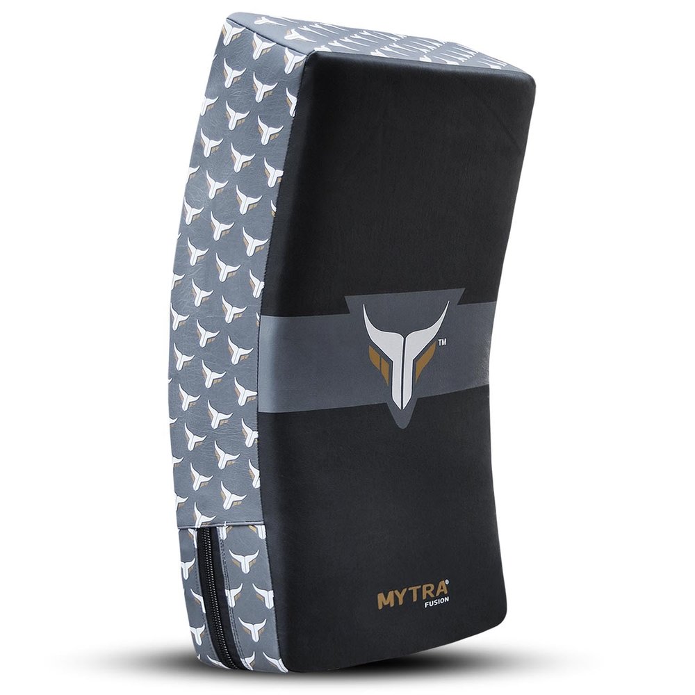 Mytra Fusion Kick Shield Curved MMA Strike Shield Muay Thai Training Strike pad Kicking Striking Shield Focus for Kickboxing Taekwondo & Martial Arts x 1 Single Unit (Black/Grey)