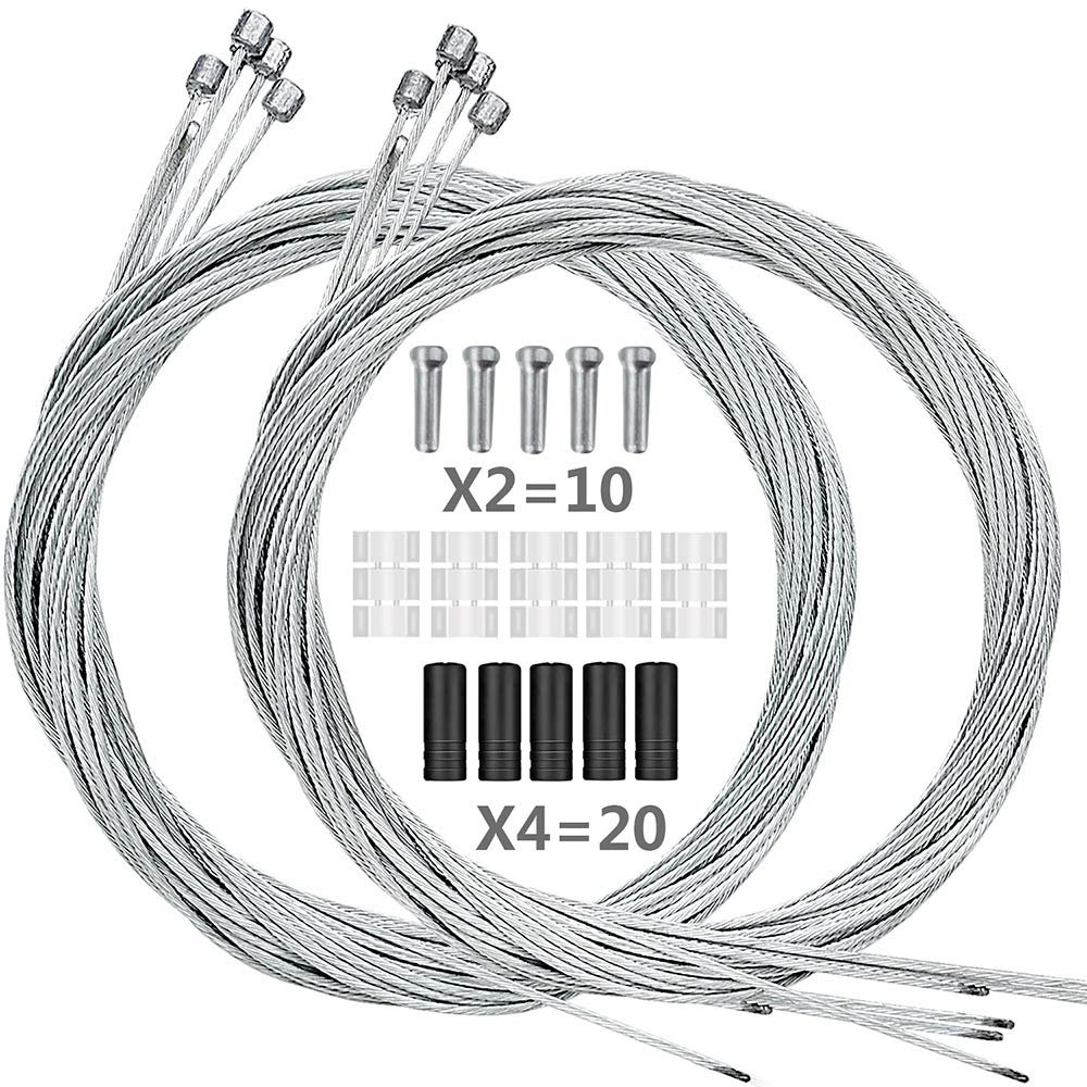 Hapleby 10PCS Premium Bike Shift Cable, Professional Bicycle Shift Wire Kit for Mountain and Road Bicycle, For Free 5 O-rings, 10 End Ferrules and 20 End Caps