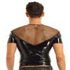 dPois Mens Shiny Wetlook Leather Fishnet Splice Short Sleeve Muscle Slim Fit Clubwear Tops Shirt Black XX-Large view 4