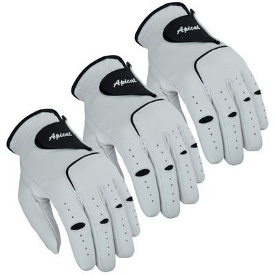 Apical Premium Leather Golf Glove Stable Grip Mens Golf Gloves Durable Value Pack (Pack of 3) Genuine Cabretta Leather Golf Gloves Men Left Hand (Regular Sizes) (Large, Left Handed)