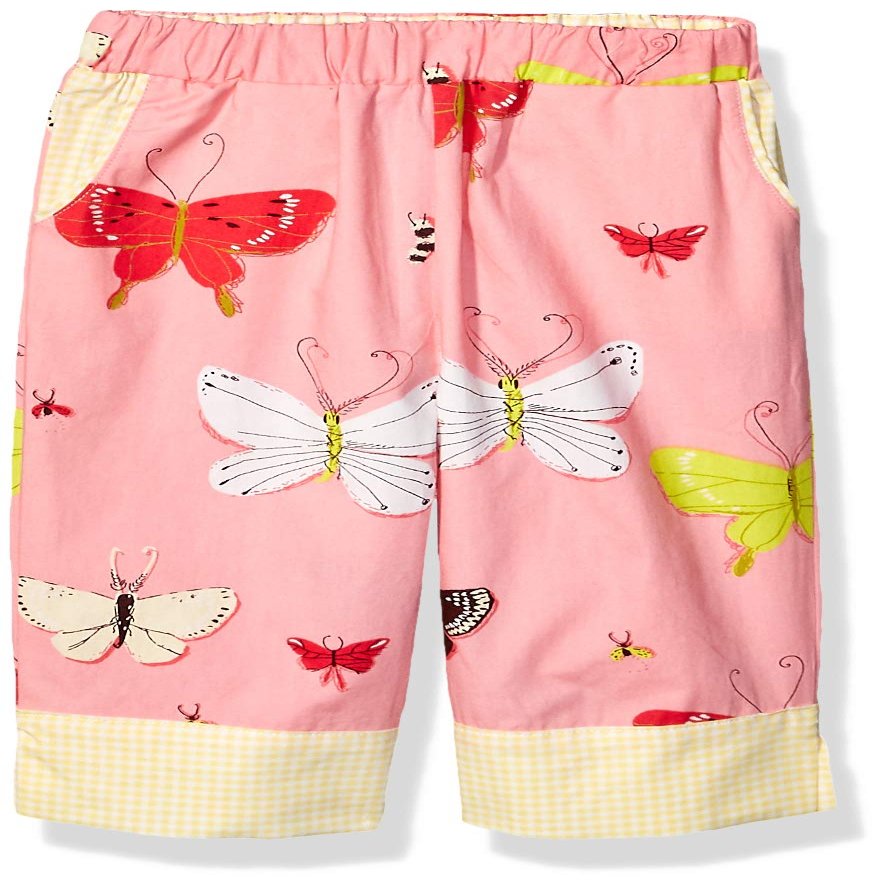 MUNKI MUNKI Girls' Toddler Woven Capri Pant Contrasting Trim, Pink Butterflies, 2T/3T