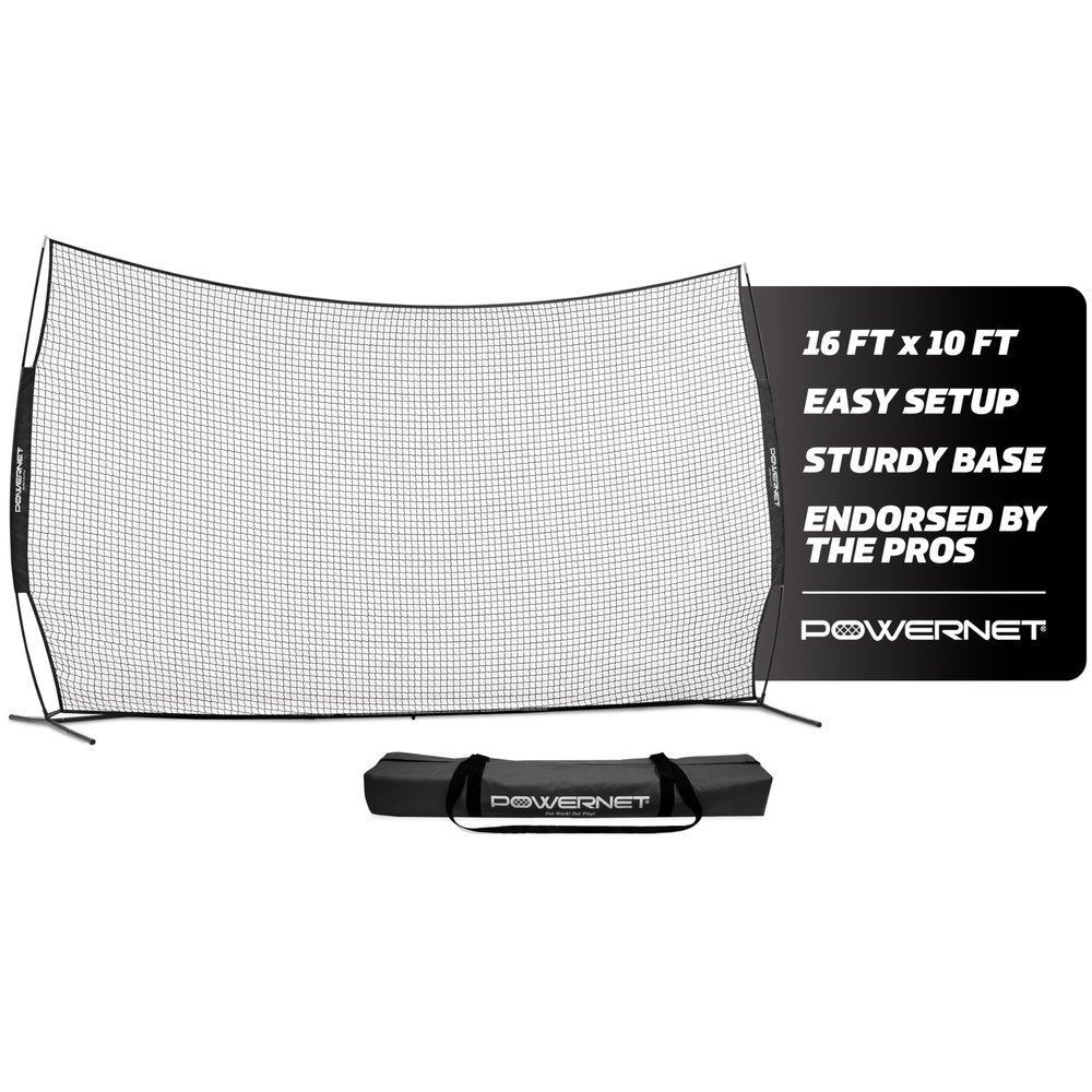 PowerNet Portable Sports Rebounder - Basketball, Volleyball, Soccer, Baseball, Softball and Lacrosse, Backyard & Garage Backstop, Indoor Outdoor Safety Net for Protection (16 x 10 FT, Black)