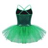 easyforever Kids Girls Glittery Mermaid Scales Printed Ballet Dance Tutu Dress Ballerina Costume Skating Leotard Dress Green 8 view 2