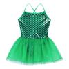 easyforever Kids Girls Glittery Mermaid Scales Printed Ballet Dance Tutu Dress Ballerina Costume Skating Leotard Dress Green 8 view 3