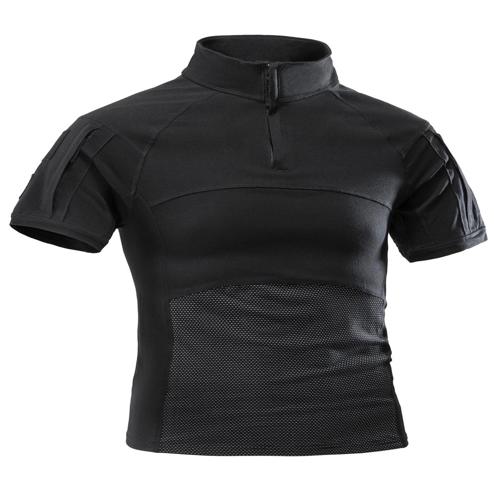 AKARMY Men's Military Short Sleeve T-Shirt, Tactical Cargo Pullover Polo Shirts, Outdoor Camo Shirt with 1/4 Zipper 0312 Black