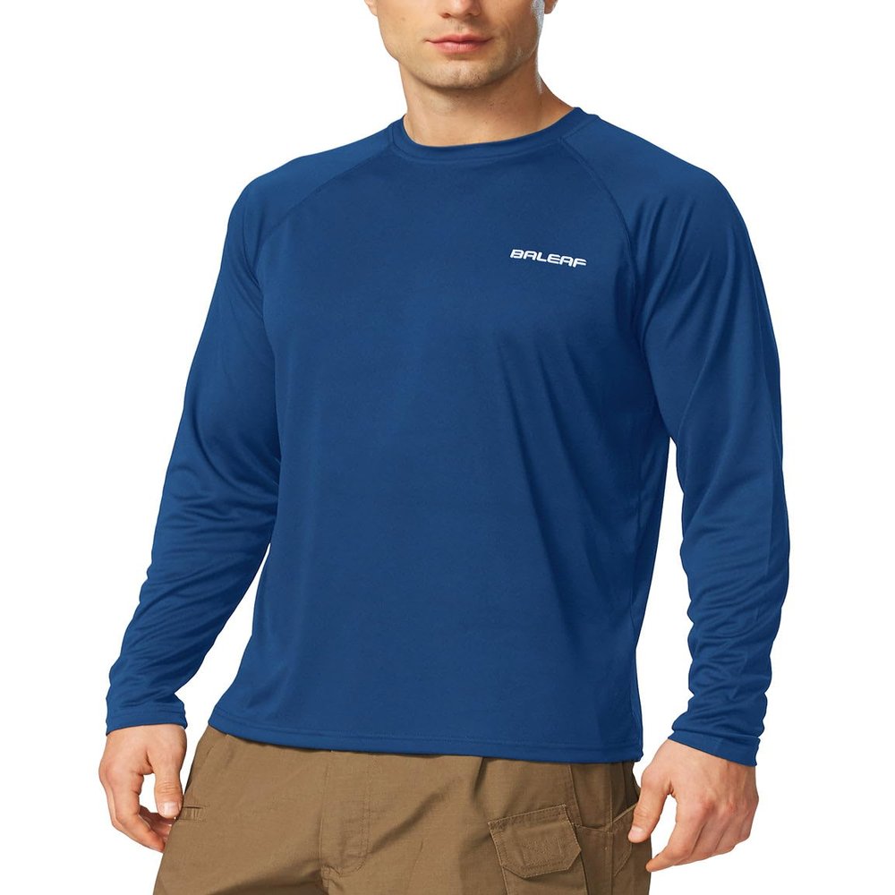 baleaf Men's Long Sleeve Swim Shirts Rash Guard UV Sun Protection SPF T-Shirts UPF 50+ Quick Dry Swimming Fishing Ocean Blue Size M