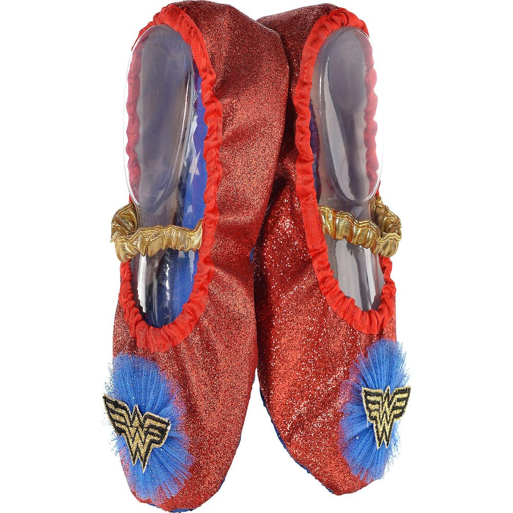 Suit Yourself Glitter Wonder Woman Slipper Shoes for Children, One Size Up to Children's Shoe Sizes 7 to 11, Gold Bands