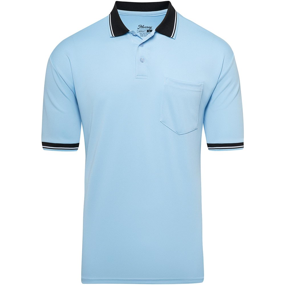 Murray Sporting Goods Short Sleeve Polo Baseball and Softball Umpire Shirt - Sized for Chest Protector (Light Blue, XX-Large)