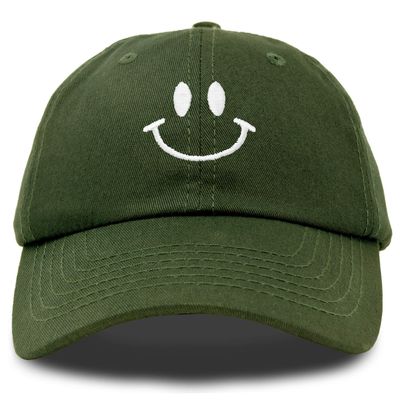 DALIX Smile Baseball Cap Smiling Face Happy Dad Hat Men Women Teens in Olive