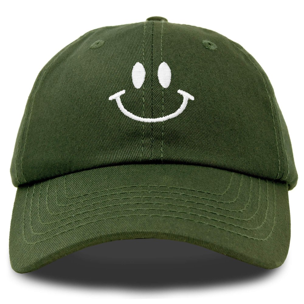 DALIX Smile Baseball Cap Smiling Face Happy Dad Hat Men Women Teens in Olive